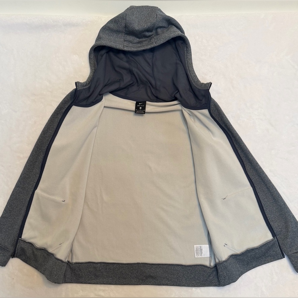 Nike Size M Dri-FIT Full Zip Hoodie Gray with Pink Swoosh Athletic Sweatshirt - Picture 8 of 13